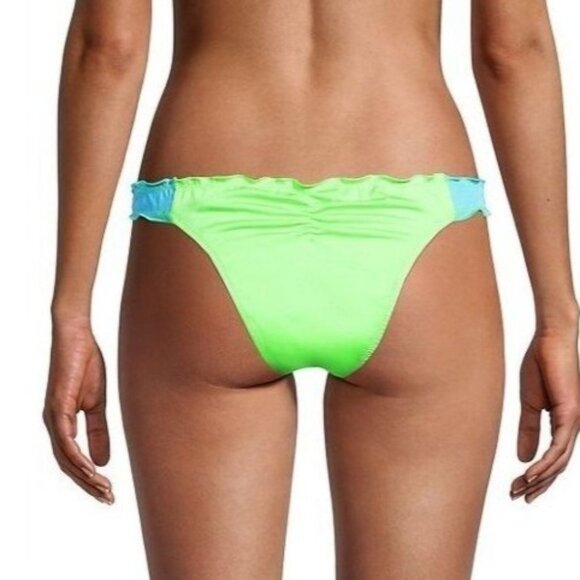 NEW Peixoto Ruffed Hipster Cheeky Bikini Swim Bottoms in Lime Green/Blue‎ Size L - Picture 3 of 14
